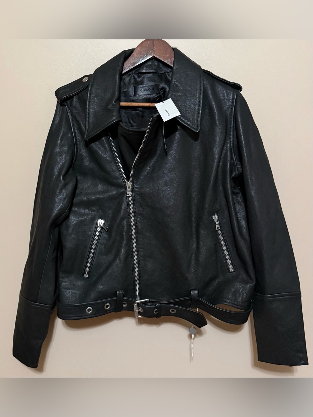 NWT J Brand Black Leather Biker Jacket with Silver Hardware Sz M